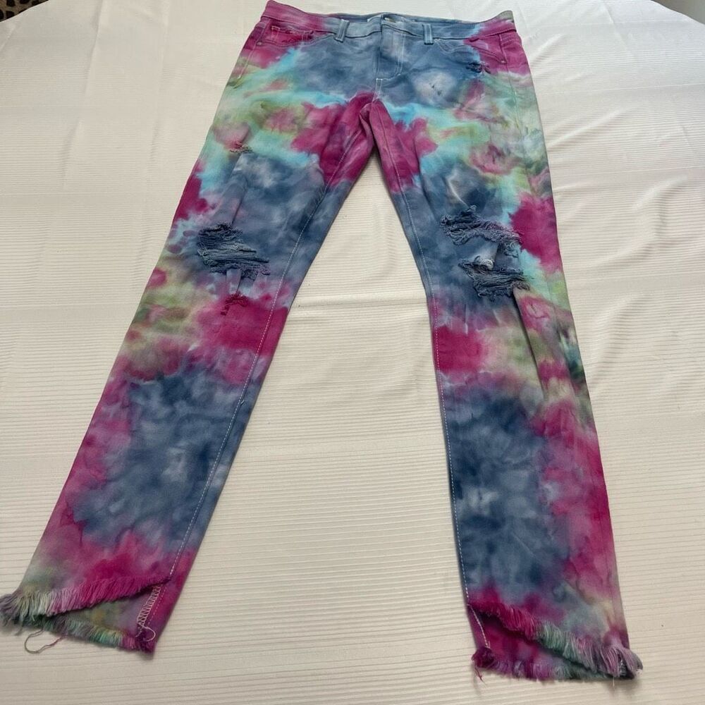 Joe’s Tie Dye Skinny Ankle Nadeen Destroyed Denim Jeans Size 29
